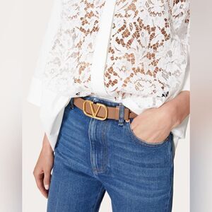 Valentino REVERSIBLE SIGNATURE BELT/GLOSSY CALFSKIN 30 MM SMOKEY/ NEW $6…